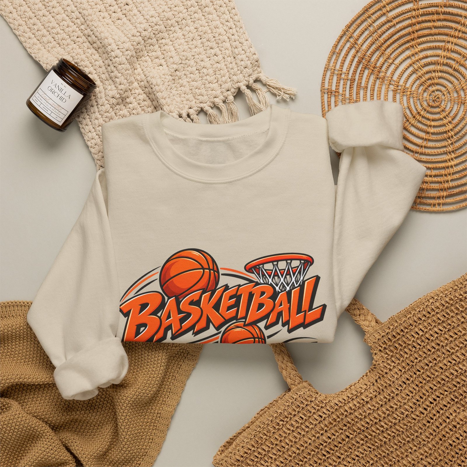 Basketball Graphic Crewneck Sweatshirt – Vintage Hoop Design - Image 8